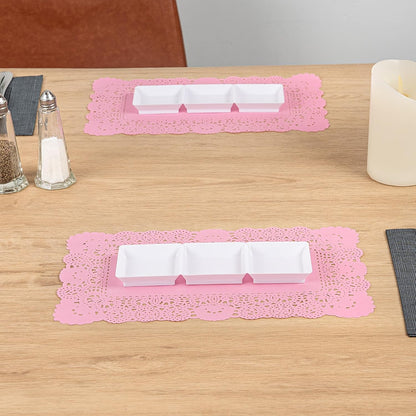 Restaurantware-Pastry Tek 12 x 7 Inch Paper Lace Doilies, 100 Rectangle Disposable Table Doilies - Elegant Lace Finish, Long Lasting, Pink Paper Lace Doilies, for Pastries, Cupcakes, Desserts