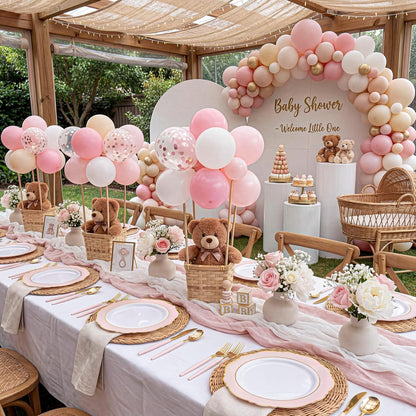 WDF 60pcs Pink Plastic Plates - 10.25inch Baroque Pink And Gold Disposable Dinner Plates for Upscale Parties -Special for Baby Shower/Birthday/Weddings