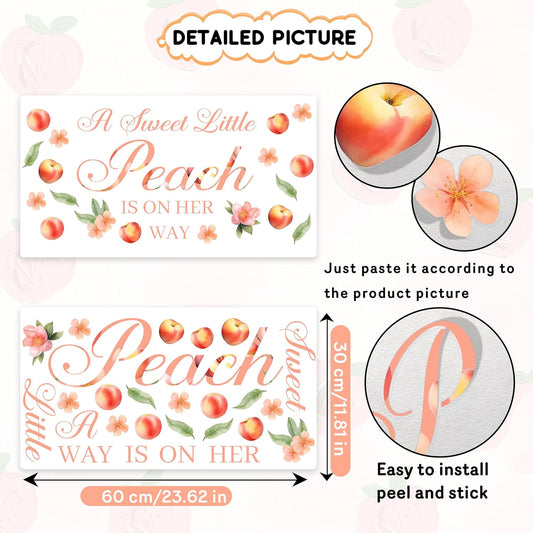 Usumz Peach Baby Shower Decal 'A Sweet Little Peach Is on Her Way' Wall Decal Pink Orange Contemporary Letter Print Plastic Indoor