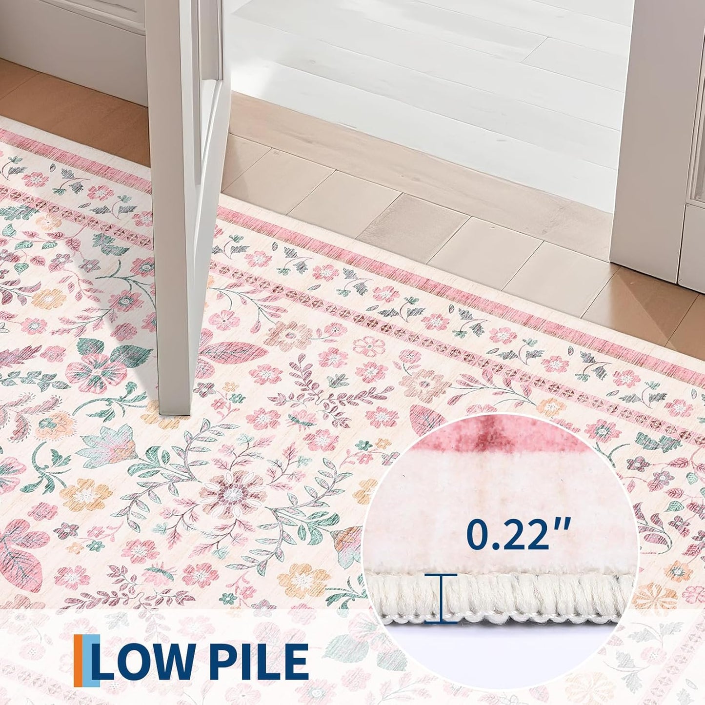 GarveeHome 10x14 Area Rugs for Living Room Machine Washable Floral Rugs Soft Stain Resistant Non-Slip Backing Low Pile Floor Carpet for Bedroom Girls Room Farmhouse Pink