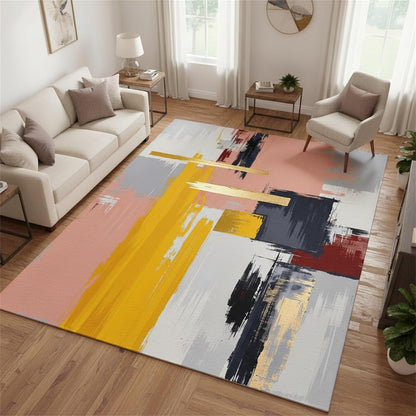 Modern Abstract Textured Area Rug 4x6 Light Pink Yellow Grey Art Aesthetic Deco Indoor Carpet for Living Room Bedroom Dining Room Soft Washable Non Slip Rugs Nursery Dorm Kitchen Office Floor Mats