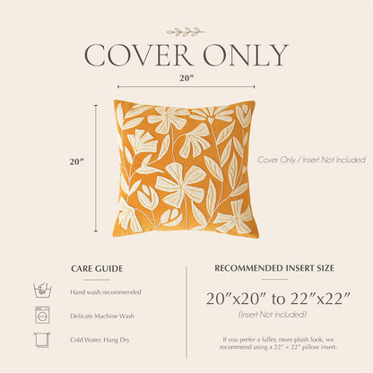 BlissBlush Throw Pillow Cover 20x20 Inch, Mustard Floral Tufted Velvet Decorative Accent Pillow Case for Sofa Bed Living Room, Cover Only