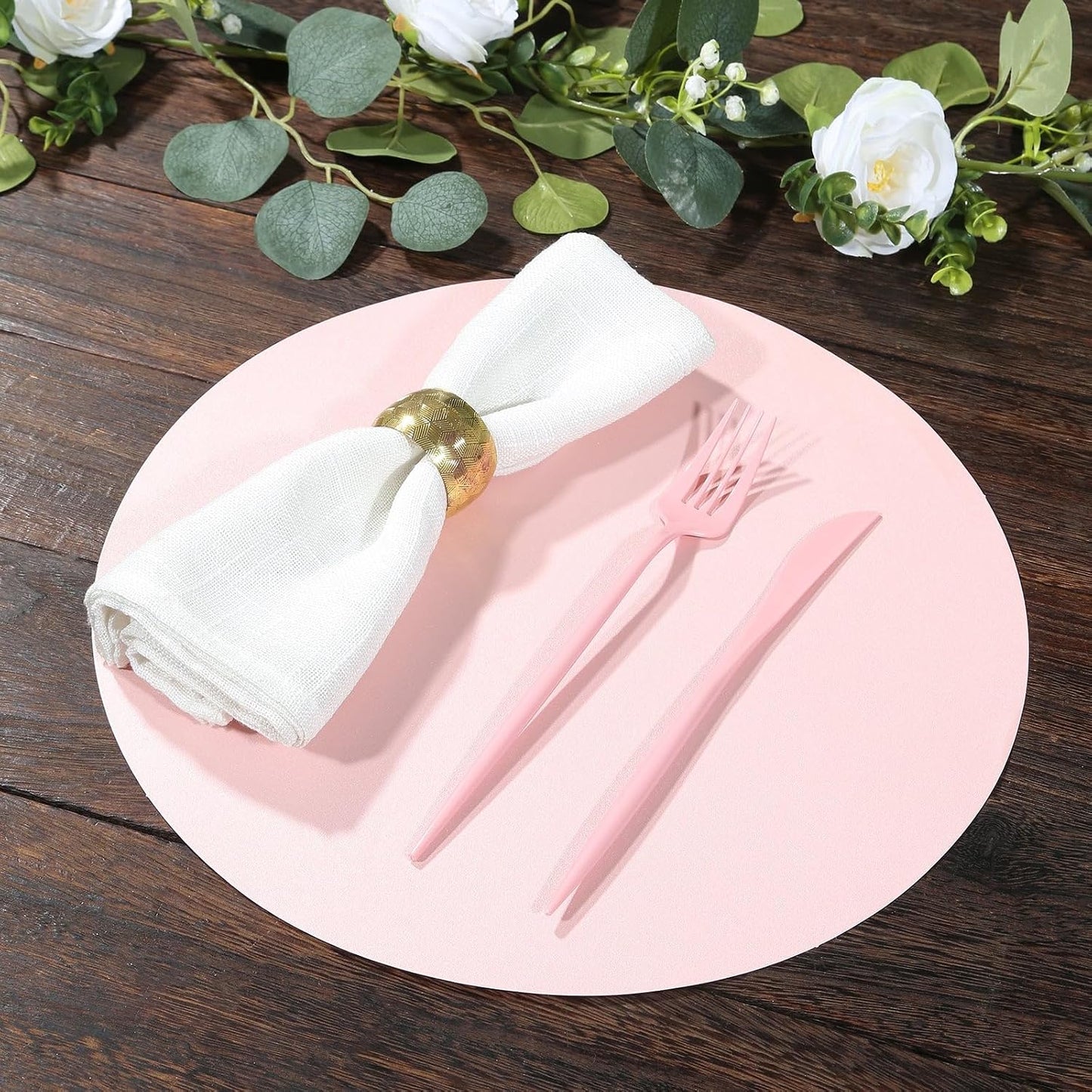 50 Pack 13 Inch Round Pink Paper Placemats – Elegant Disposable Lace Cut Table Mats for Wedding Reception Banquet Party Catering Events