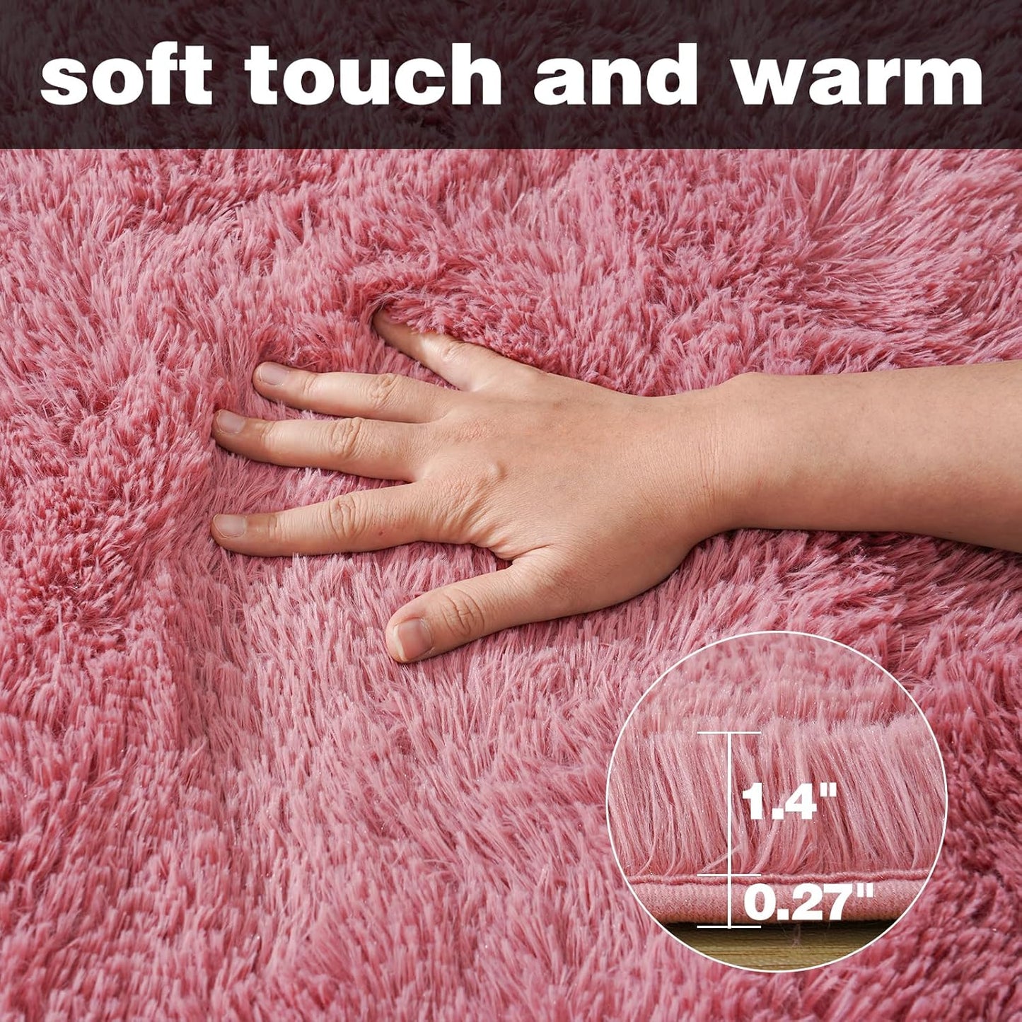 KING DARE Small Shag Rug 2x3 for Bedroom, Soft Fuzzy Bedside Throw Area Rug for Living Room Dorm, Non Slip Plush Carpet Modern Home Decor Aesthetic for Entrance Nursery Kids Room, Blush
