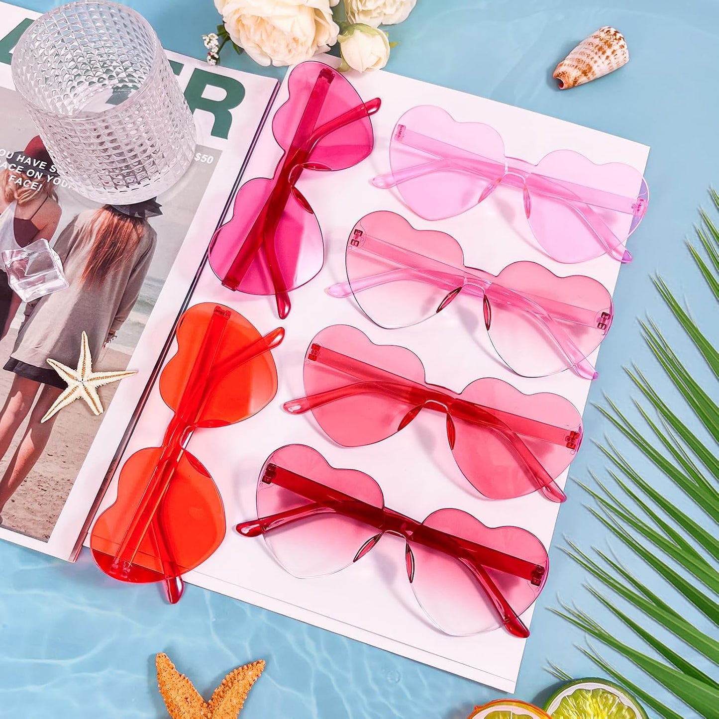 14/42 Pack Heart Sunglasses for Women, Fun Cute Rimless Transparent Candy Color Heart Glasses Party Favors