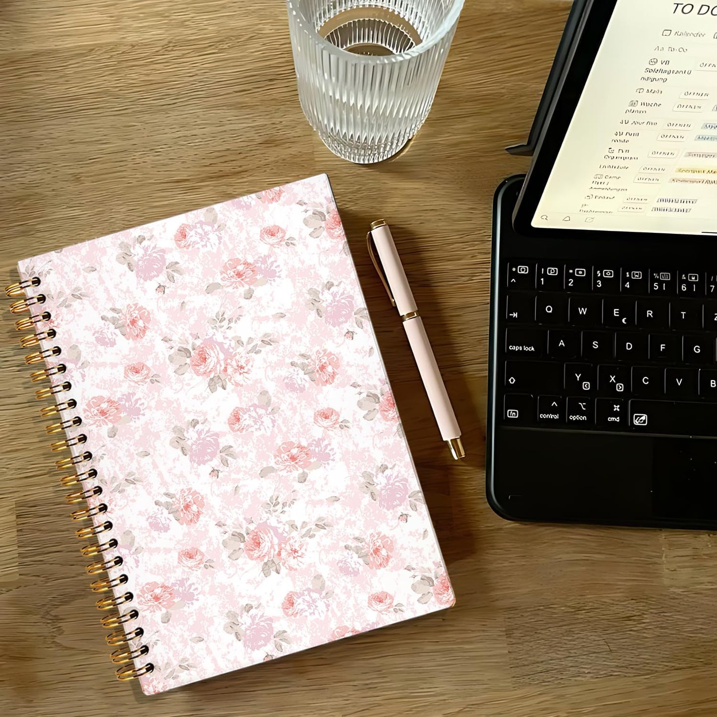 Pink Pastel Floral Notebook Journal for Teen Girls & Women, Cute Pink Stuff - Office Supplies, Coquette Girly Spiral Notebook for Women, 5.5x8.3 Inch