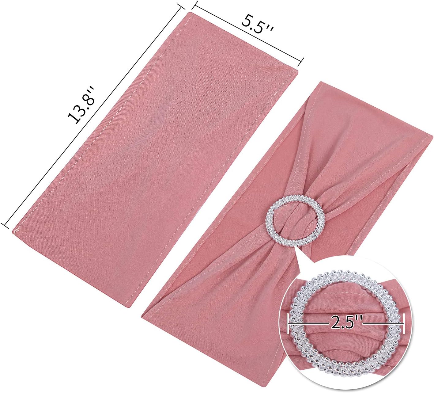 Peomeise 25pcs Dusty Pink Spandex Chair Sashes with Buckle Slider for Wedding, Party Decoration