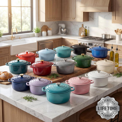 Zulay Kitchen 6.4QT Enameled Cast Iron Dutch Oven Pot with Lid, Heavy-Duty Soup Pot for Stews, Braising, Roasting & Sourdough Bread Baking, Oven Safe up to 500°F - Pink