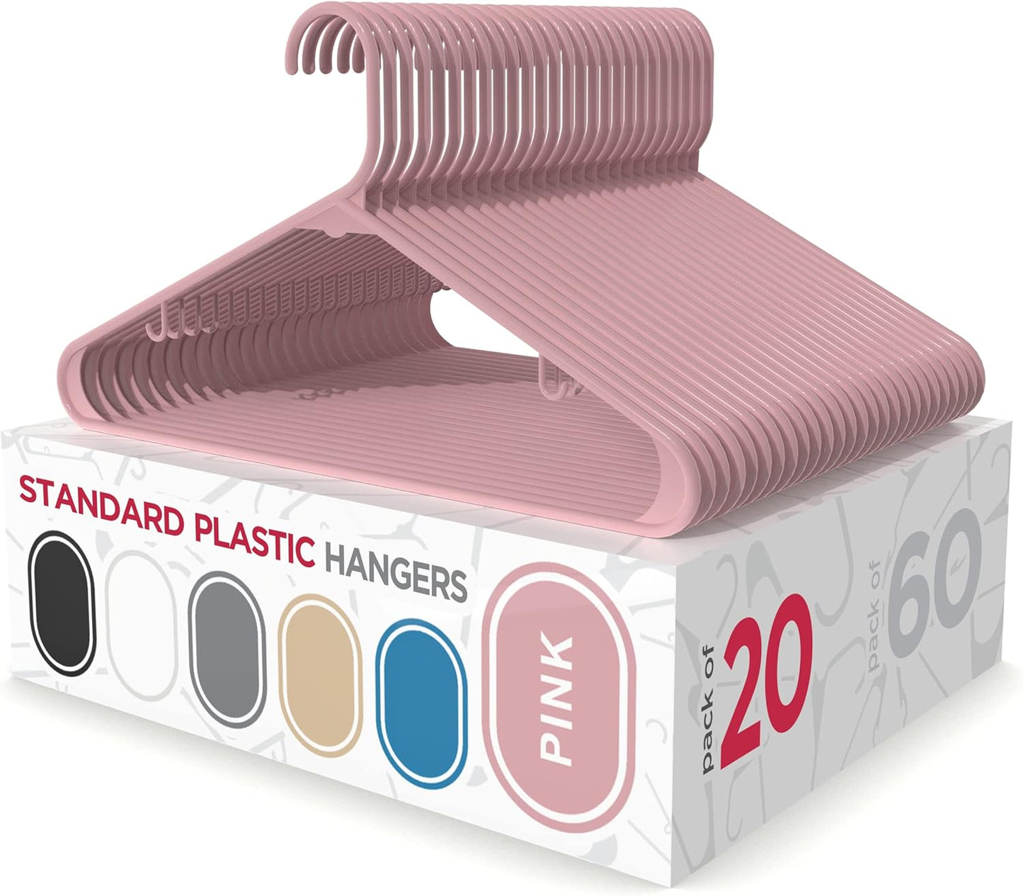 Sharpty Plastic Hangers Clothes Hangers for Clothing, Closet, Coats & Shirts - Durable & Space Saving - for Everyday Standard Use, Room Essentials & Basics - 20 Pack - Pink