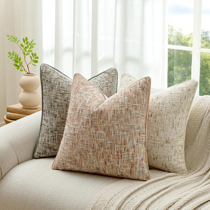 a moment Light Pink Reversible Pillow Covers 2 Pack - Farmhouse Chenille Velvet Throw Pillows, Neutral Textured Decorative Throw Pillow Covers with Border for Couch Sofa Bed (18x18 Inch, No Insert)