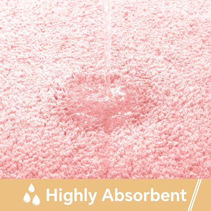 Pink Bathroom Rugs 17"x24" - High-Density Microfiber Bath Mat, Fluffy Non Slip Absorbent and Washable Bathroom Mat - Ideal for Small Spaces, Vanity, Toilet, or Pet Mat
