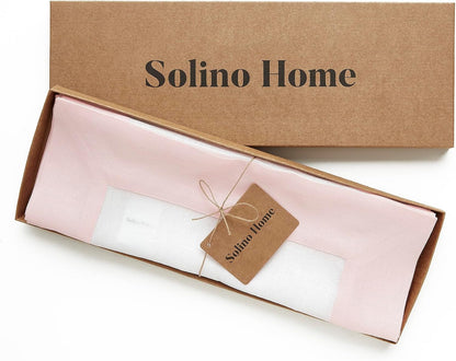 Solino Home 100% Pure Linen Placemats, Set of 4 - 14 x 19 Inch Blush Pink & White Table Mats - Contempo - Handcrafted European Flax, Machine Washable - Ideal for Summer