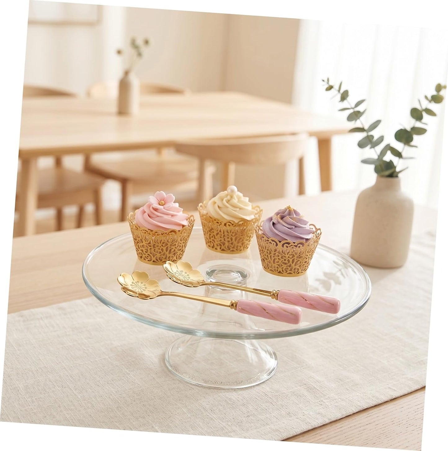 Healifty 4pcs Dessert Spoons with Ceramic Flower Handles Practical Cake and Coffee Spoons Elegant Rounded Handle Design for Home Coffee Shops and Bars Pink Gold