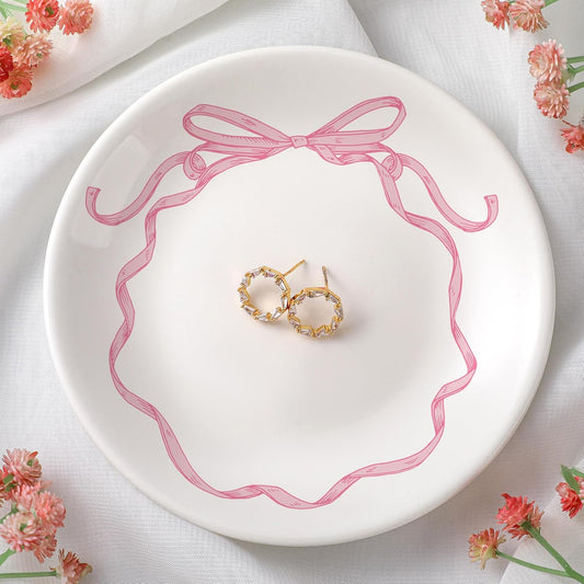 DoubleFill Pink Bow Jewelry Dish Tray Coquette Decorative Ring Dish Ceramic Trinket Tray Key Bowl for Mom Best Friend Sister Bridesmaid Gifts