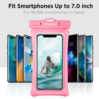 CACOE Floatable Waterproof Phone Pouch 2 Pack Up to 7.0",Black+Pink | Floatable, IPX8 Waterproof Phone Case,Adjustable Lanyard,Dry Bags for Beach/Cruise/Travel/Camping/Kayak/Vacation Essentials