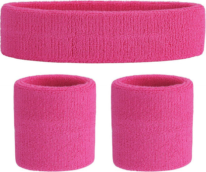 ONUPGO Sweatband Set Sports Headband Wristband Set Sweatbands Terry Cloth Wristband Wrist Sweatband Headbands Moisture Wicking Sweat Absorbing Head Band