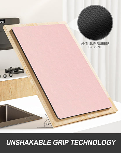 Rnivvi Dish Drying Mat for Kitchen Counter, 12 x 19" Super Absorbent Drainer Pad Easy Clean Dish Rack Pad, Non-Slip Heat Resistant Coffee Bar Mats for Coffee Machine Station Accessories Decor, Pink