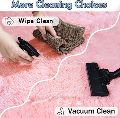 Rezutan Ultra Soft Pink Rugs for Bedroom 8x10 Feet, Fluffy Shag Area Rugs for Living Room, Large Comfy Furry Rug for Girls Kids Baby Room Decor Teenage Pastel Princess Rug, Non Slip。