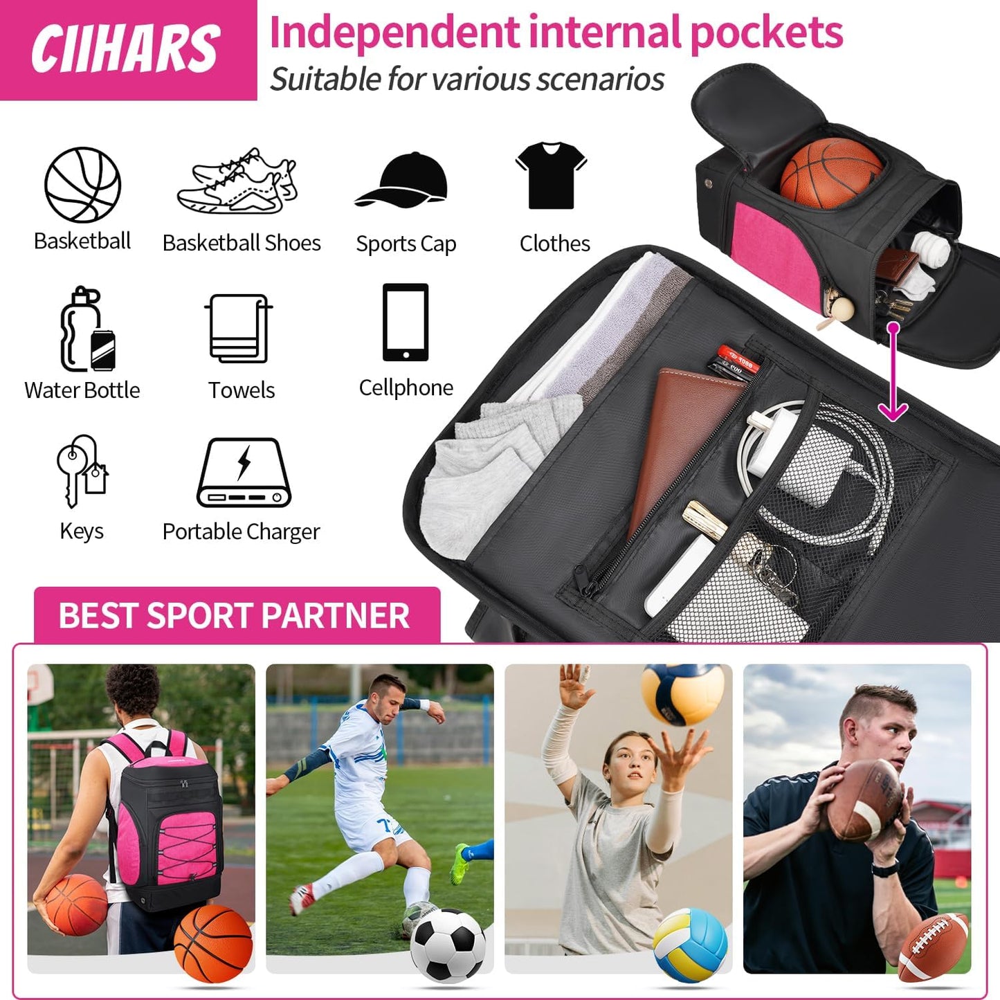 Basketball Backpack Bag Large Sports Bag with Separate Ball holder & Shoes compartment, Best for Basketball, Soccer,Volleyball,Gym