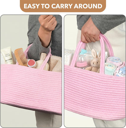 Mr. Pen- Baby Diaper Caddy Organizer, Pink, Rope Nursery Storage Bin and Car Organizer, Portable Holder Tote Bag for Changing Table, Travel, Baby Shower Gifts, Newborn Essentials