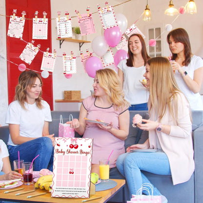 Patelai 321 Cherry Baby Shower Decorations Games Supplies Pink She's The Cherry on Top Baby Shower Games Themed Don't Say Sign for Cherries Themed Gender Reveal Birthday Party Decorations Supplies