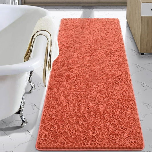 LOCHAS Luxury Bathroom Rug Shaggy Bath Mat 24 x 60 Inch, Washable Non Slip Bath Rugs for Bathroom Shower, Soft Plush Chenille Absorbent Carpets Mats, Peach