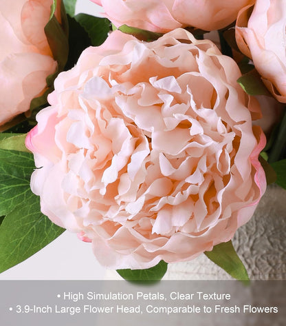 florisso Light Pink Peony Artificial Flowers - 11 Branches Silk Peonies for Vase Arrangements, Wedding Decor & Living Room Accents (Faux Flowers)