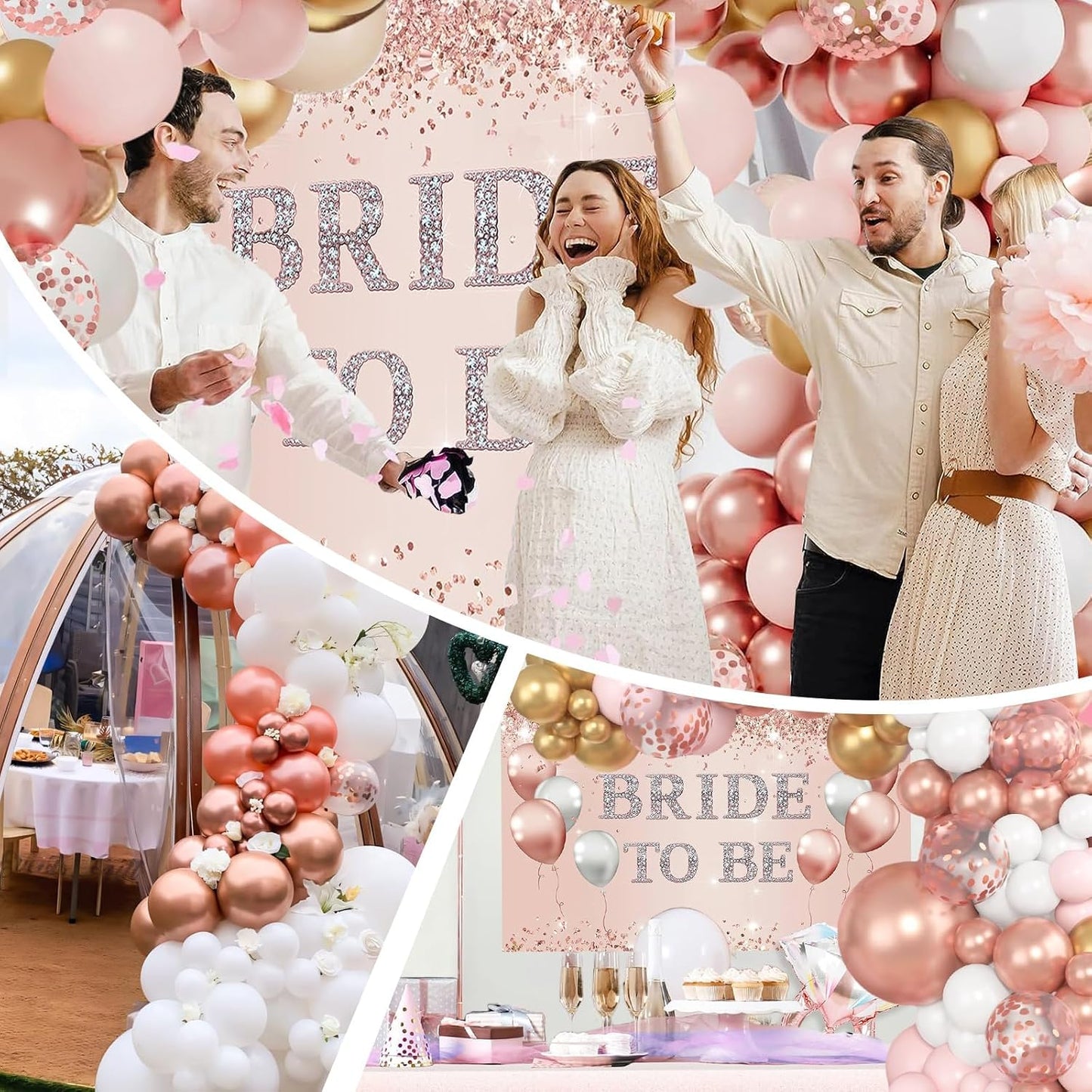 121 Pcs Bachelorette Party Decorations Kit Rose Gold Bridal Shower Balloons Decor Bride to Be Backdrop, Sash, Veil, Crown, Diamond Ring Foil Balloons, Photo Booth Props Supplies