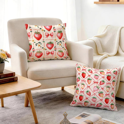 OBSEDE Pink Bow Strawberry Throw Pillow Covers 18 × 18 in, Set of 4, Couch Cushion Cases Inserts for Sofa Bed Living Room Home Decor, Single Side Print