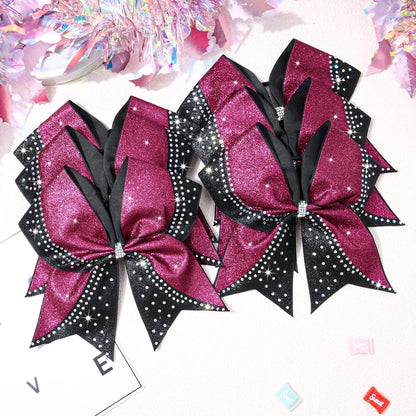 6PCS Glitter Cheer Bow Large Cheer Bows Rhinestones Hair Bows Girls 8"Cheerleading Bows Bulk Elastic Band Ponytail Holder for Teen Girls College Sports Competition Pink Black
