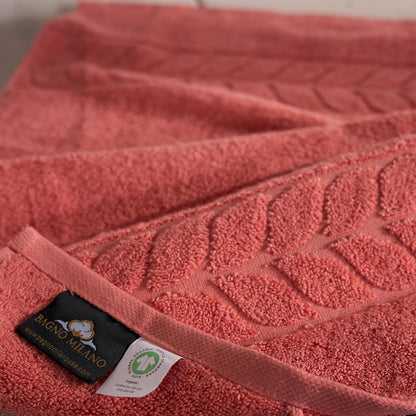 BAGNO MILANO Organic Turkish Cotton Bath Towels, Hand Towels Luxury Jacquard Collection, Certified Organic Cotton Ultra Soft-Plush Towel Set (Coral Red, 4 Pcs Hand Towel Set)