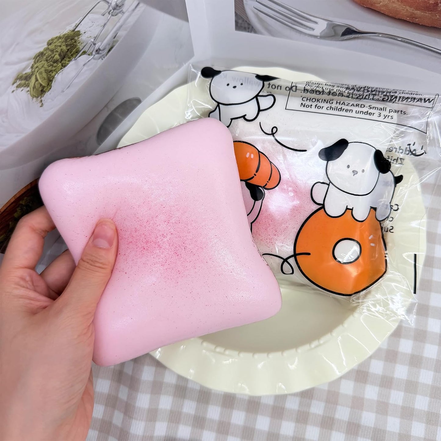 Bread Butter Squishy,Slow Rising Squishy，Stress Balls，Stress Relief & Fidget for ADHD，Party Favor Gift (Pink and White)