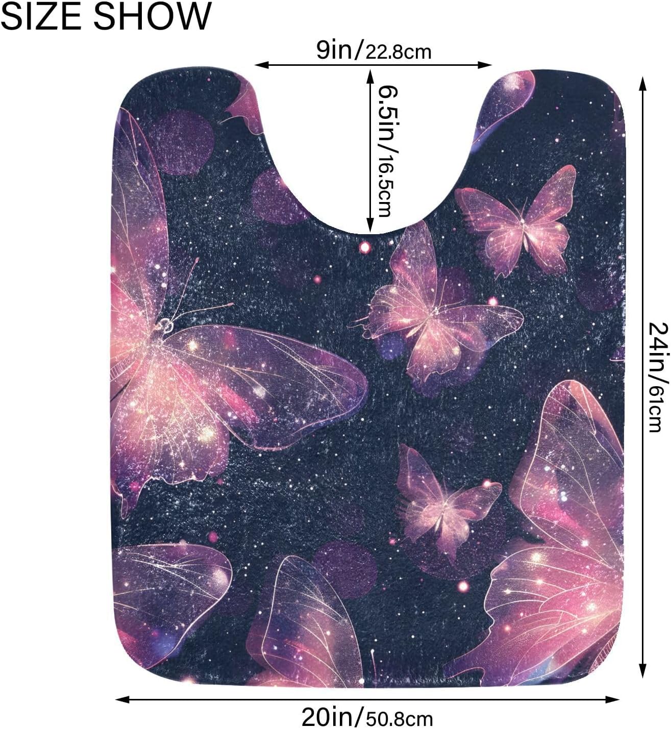 ALAZA Light-Pink Butterfly Starry U Shape Toilet Bath Mat for Bathroom Contour Rug Carpet, Fluffy & Absorbent Fluffy Absorbent & Machine Washable