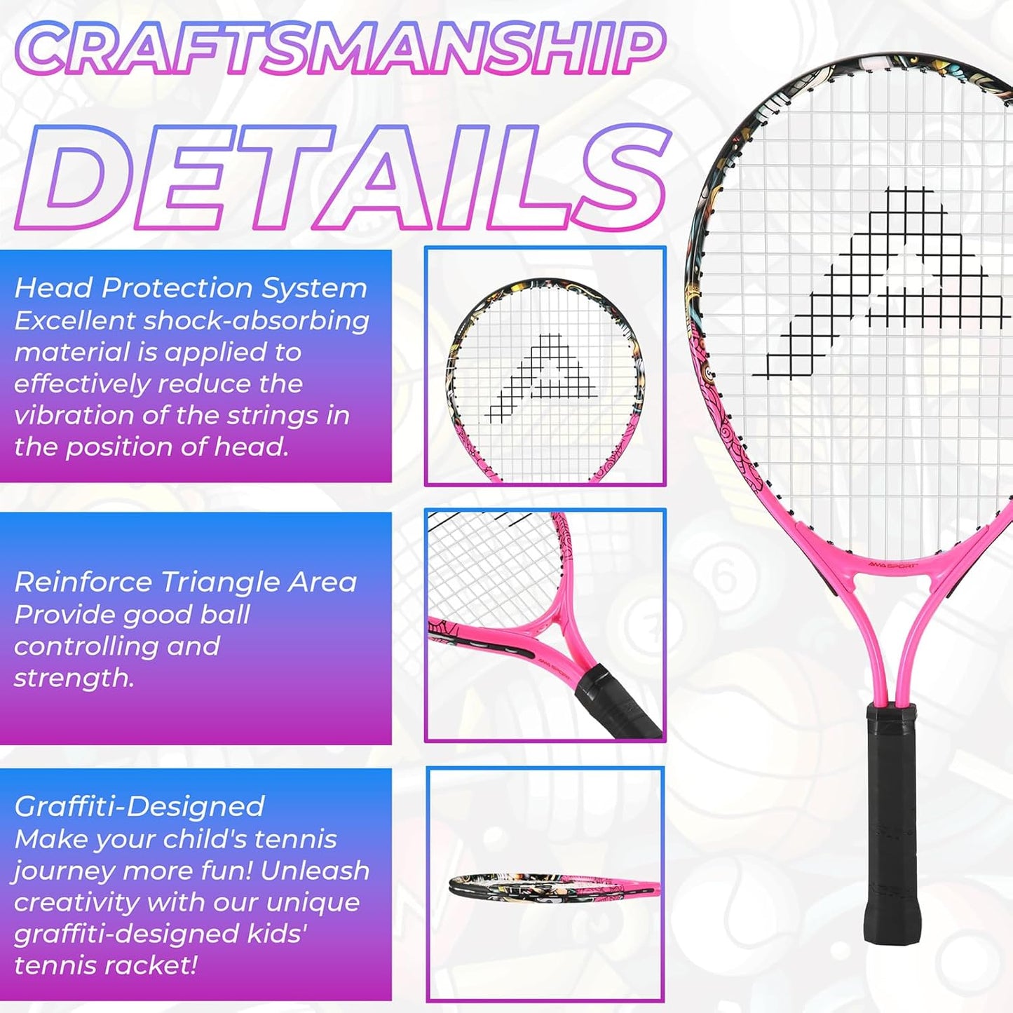 AMA SPORT Kids Tennis Racket for Junior Toddlers Starter Kit 17-25" Tennis Racquet for Girls and Boys with 420D Nylon Shoulder Strap Bag