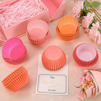 Whaline 300Pcs Pink Orange Cupcake Liners Paper Baking Cups Standard Muffin Cupcake Wrappers for Spring Summer Baby Shower Wedding Birthday Party Supplies Table Decor