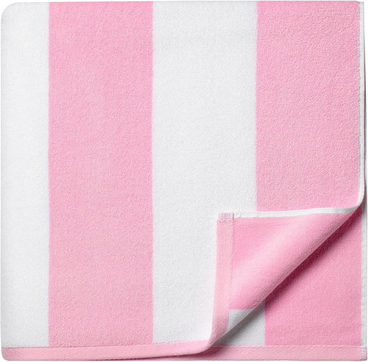 Cotton Oversized Beach Towel - 40 x70 Inch Extra Large Striped Pool Towel, Big Soft Terry Cloth Pink Cabana Swim Towel
