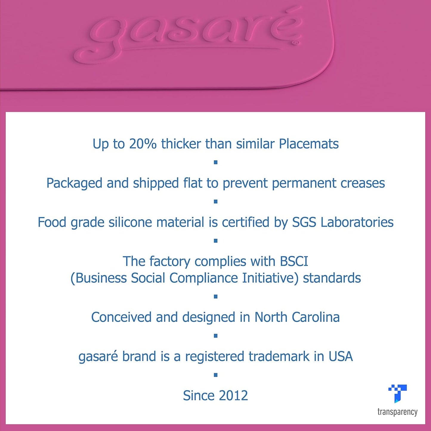 GASARE, Placemats Set of 4, Silicone Placemats, Table Mats, Non-Slip, Easy to Clean, Heat Resistant, Flexible, 20% Thicker, 16 x 12 inches x 1.1mm, Pink