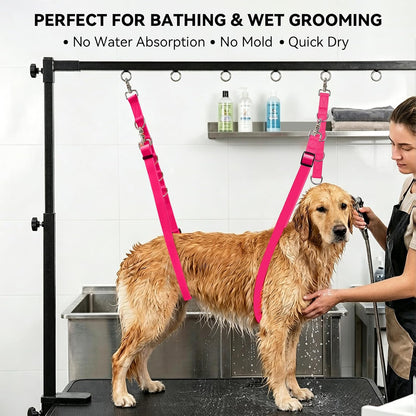 Waterproof Dog Grooming Belly Strap with Clamp Extender – Dog Grooming Loop Restraint for Table Arm, Bathing & Hair Cutting for Small, Medium and Large Dogs (Pink)