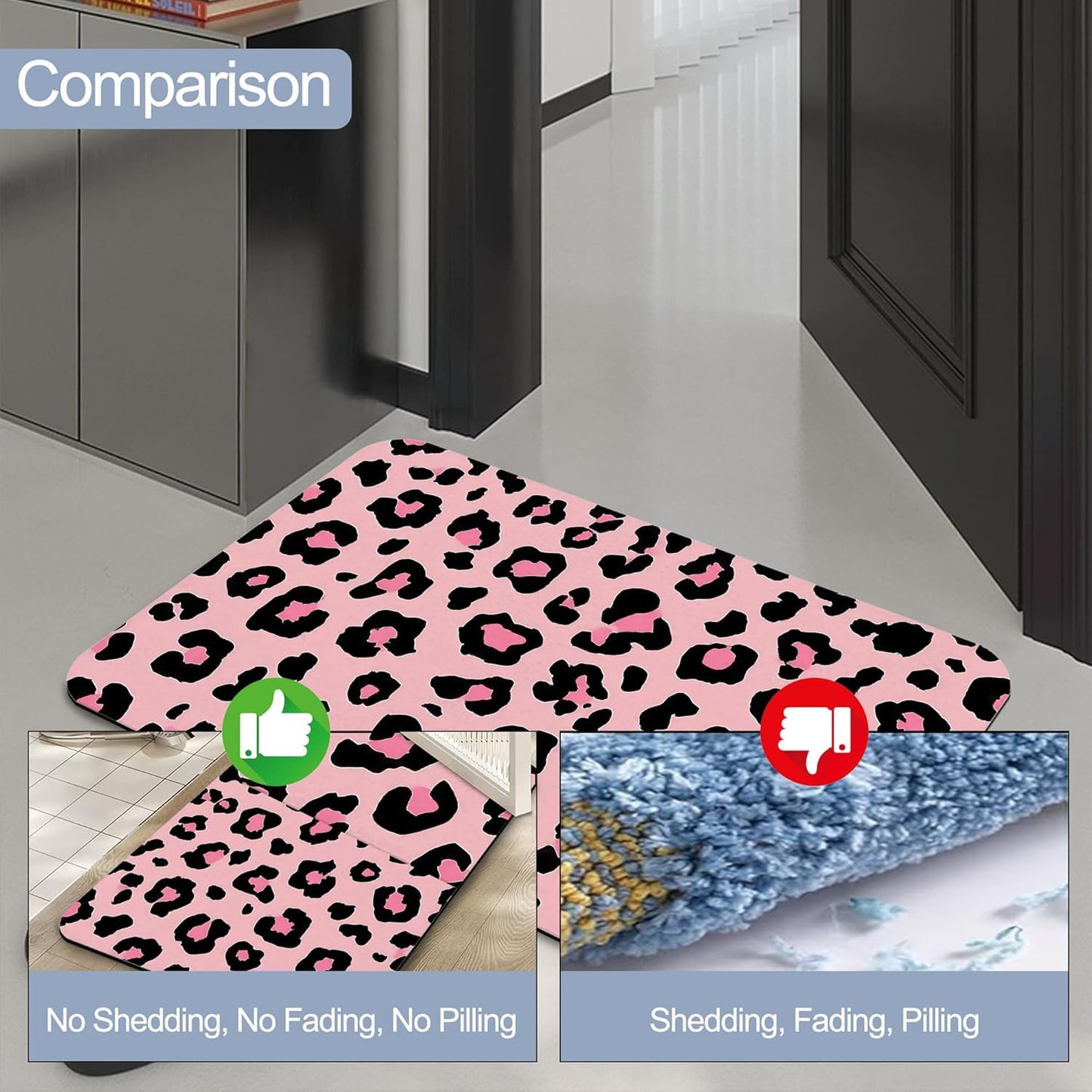 Bath Mats for Bathroom,Pink Leopard Print Bathroom Rugs,Modern Stylish Diatomaceous Bath Rug Quick Dry, Non Slip Super Absorbent Low Profile Doormat for Home Kitchen Patio 17 X 29.5 Inch