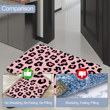 Bath Mats for Bathroom,Pink Leopard Print Bathroom Rugs,Modern Stylish Diatomaceous Bath Rug Quick Dry, Non Slip Super Absorbent Low Profile Doormat for Home Kitchen Patio 17 X 29.5 Inch