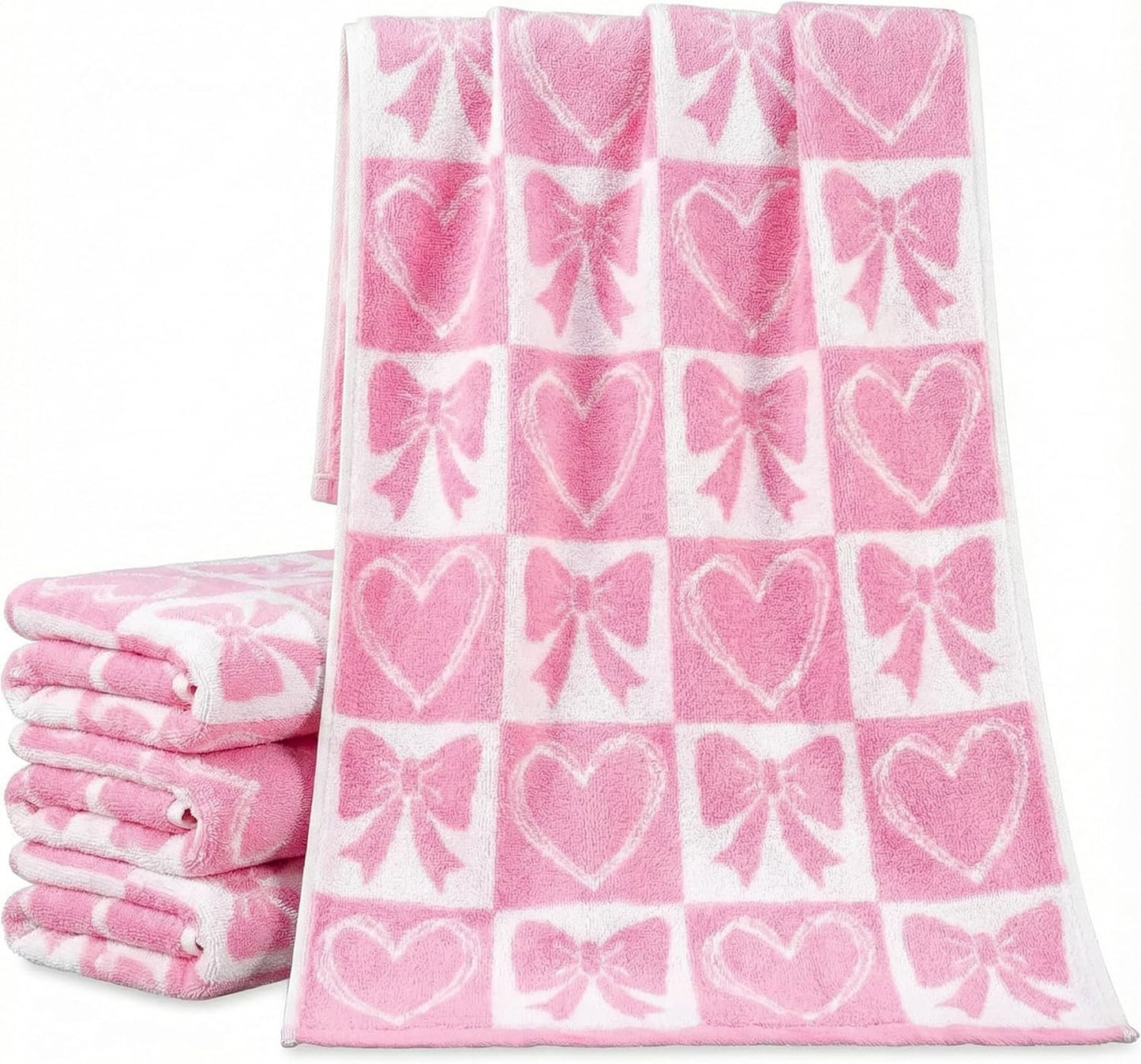Frienda 4 Pcs Pink Bow Hand Towels for Bathroom 13 x 29'' Soft 100% Cotton Valentines Day Decorative Towel Coquette Bow Kitchen Decor Absorbent Pink Preppy Bathroom Decor Bridal Shower Wedding Gift