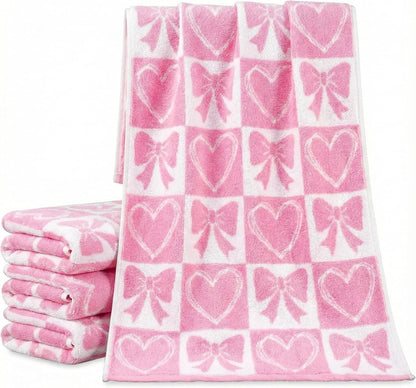 Frienda 4 Pcs Pink Bow Hand Towels for Bathroom 13 x 29'' Soft 100% Cotton Valentines Day Decorative Towel Coquette Bow Kitchen Decor Absorbent Pink Preppy Bathroom Decor Bridal Shower Wedding Gift