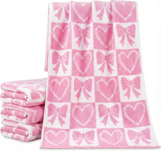 Frienda 4 Pcs Pink Bow Hand Towels for Bathroom 13 x 29'' Soft 100% Cotton Valentines Day Decorative Towel Coquette Bow Kitchen Decor Absorbent Pink Preppy Bathroom Decor Bridal Shower Wedding Gift