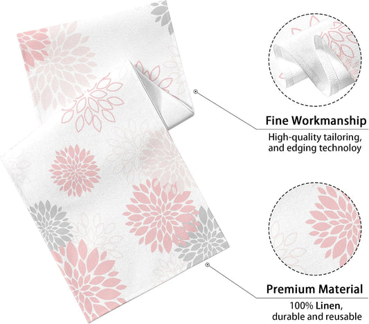Dahlia Flower Table Runner 13x71 Inch Farmhouse Pink Gray Runners Modern Table Decorations Rustic Geometric Coffee Table Runner for Home Kitchen Dining Room Party (13"x71", Dahlia Floral-Pink)