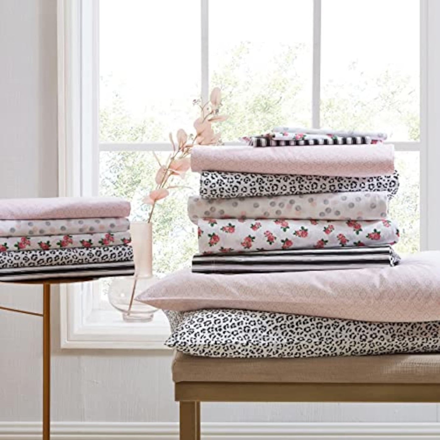 Betsey Johnson- Full Bed Sheets, Cotton Percale Bedding Set, Crisp & Cool, Lightweight & Breathable (Diamond Lace Pink, Full)
