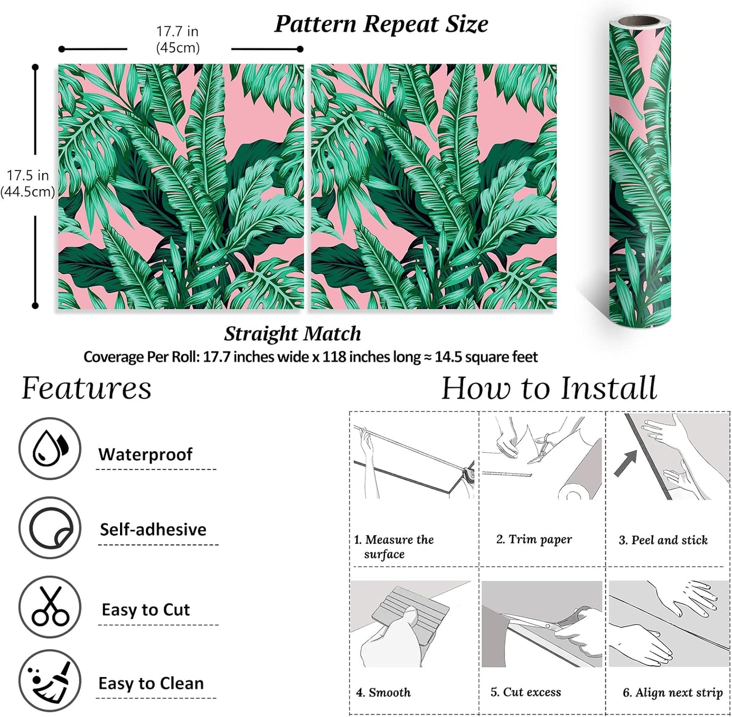 VEELIKE 17.7''x118'' Pink Tropical Wallpaper Peel and Stick Exotic Palm Leaves Wallpaper Mural Self Adhesive Pink Contact Paper Decorative Removable Wall Paper for Bedroom Bathroom Accent Walls Decor