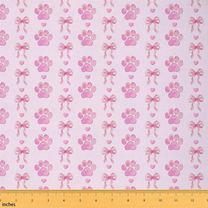 Erosebridal Girly Bow Knot Fabric By the Yard Light Pink Purple Cute Dog Paw Print Upholstery Fabric Teens Girl Coquette Ribbon Bow Decorative Fabrics Kawaii Animal Footprints DIY Art,2 Yards