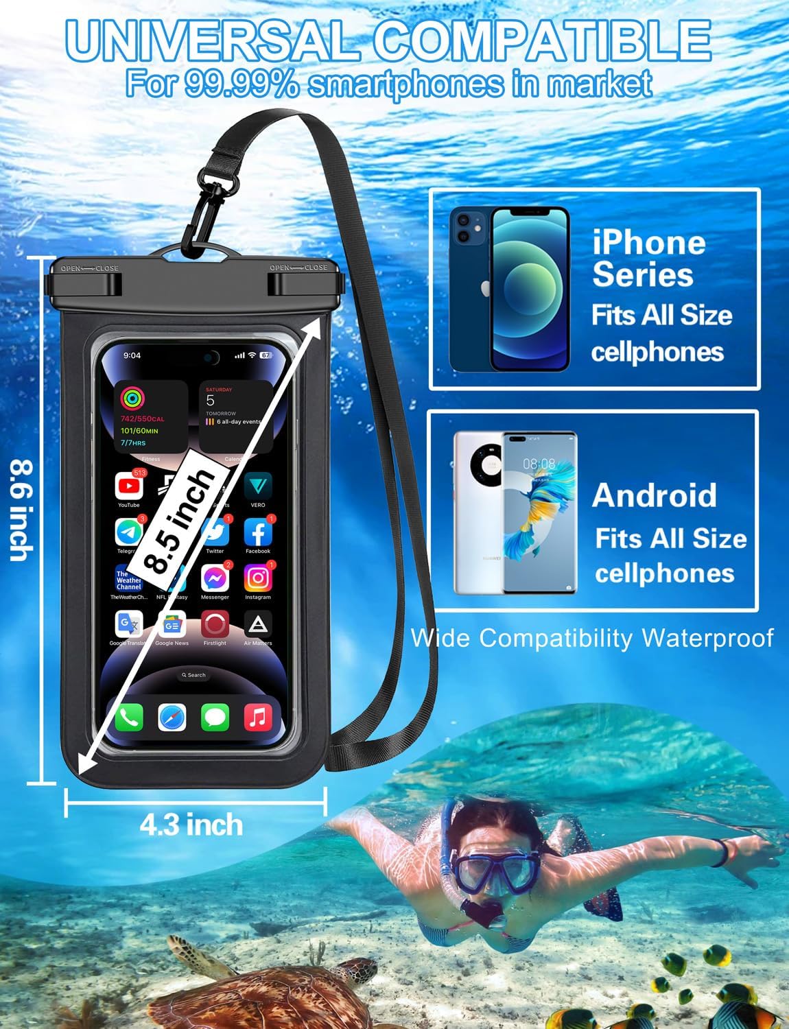 Famoby 3 Pack Multicolor Waterproof Phone Pouch, Cell Phone Waterproof Case Dry Bag,Protection Level: IP68,Beach Cruise for iPhone,Samsung,and More,Lanyard Included,(Fits Up to 8.3"),Black,Blue,Pink