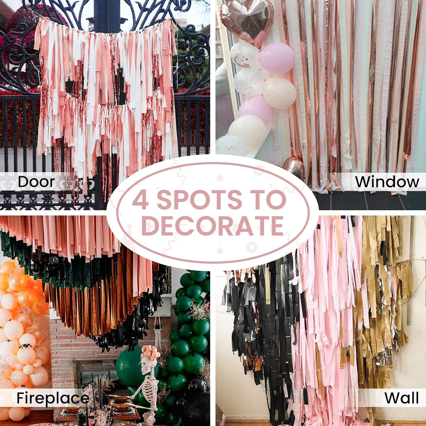 PartyWoo Rose Gold Crepe Paper Streamers 6pcs 492ft Pack of Metallic Rose Gold Baby Pink Crepe Paper Streamers for Birthday Bridal Shower Engagement New Year Eve Graduation Party Decorations
