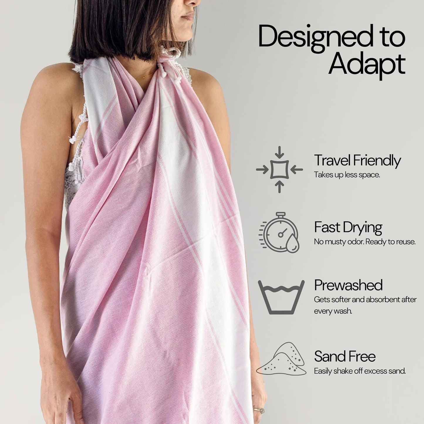 Salt Earth Cotton Turkish Beach Towel (Set of 2, 36"x72") - Soft, Quick Dry, Sand Resistant, Absorbent Towels for Bathroom, Home, Travel, Pool, Spa, Bath, Swim - Beach Towels Oversized (Pink)